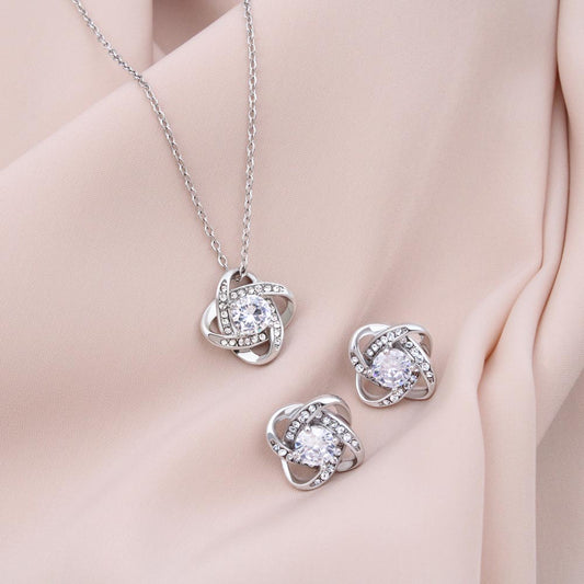Elegant Sterling Silver Love Knot Necklace & Earring Gift Set for Special Occasions
