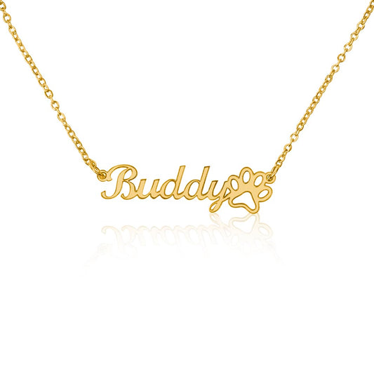 Custom Pet Name necklace with paw print