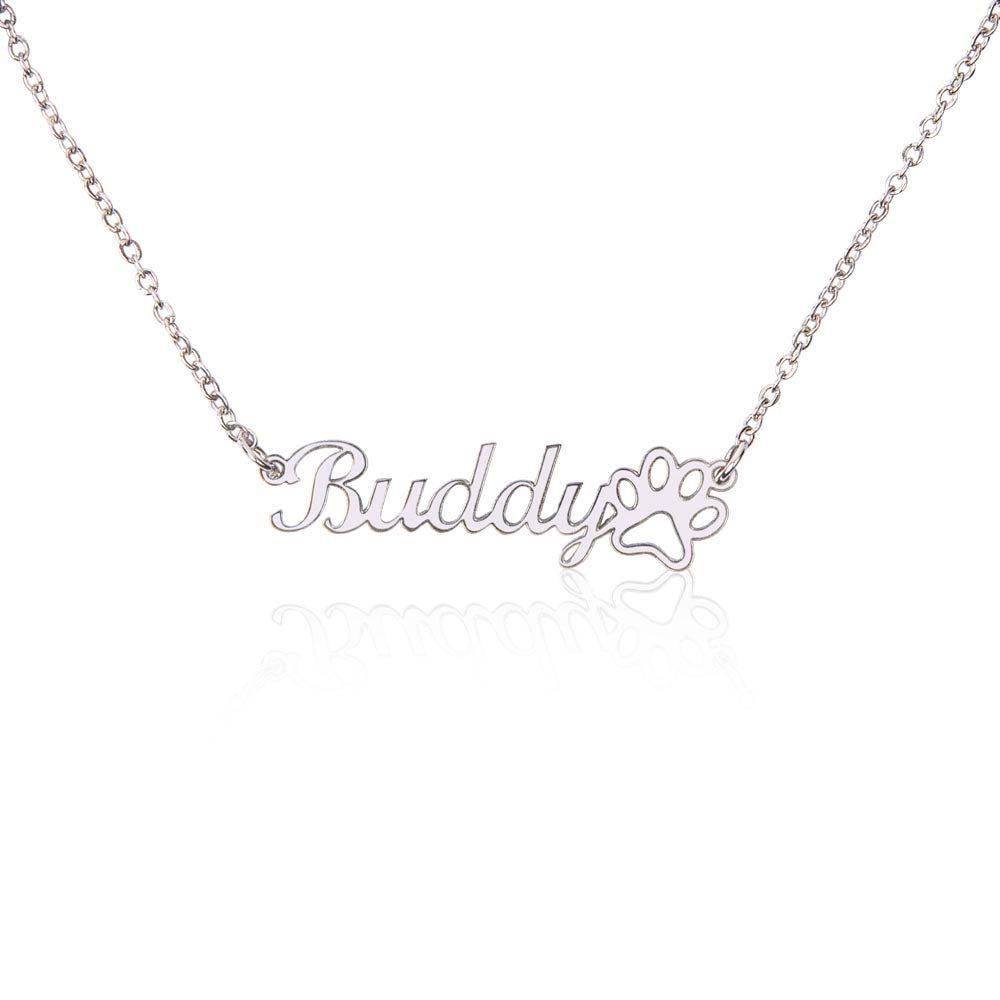 Custom Pet Name necklace with paw print